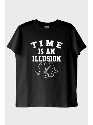 Nuugg Time Is An Illusion Baskılı Minimalist Siyah Tişört (Xxl)