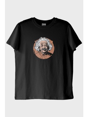 Nuugg Albert Einstein Portre Baskılı Tasarım Siyah Tişört (L)