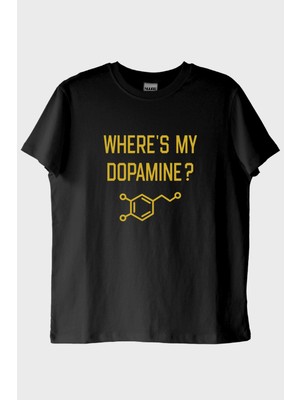 Nuugg WHERE'S My Dopamine Baskılı Bilim Temalı Siyah Tişört (Xl)
