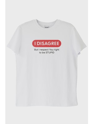Nuugg I Disagree Baskılı Mizahi Beyaz Tişört (Xxl)