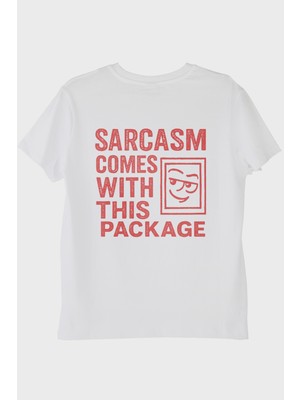 NUUGG Sarcasm Comes With This Package Yazılı Beyaz Tişört