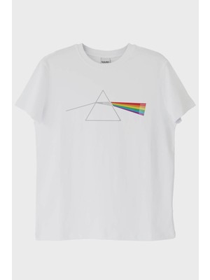 Nuugg Light Prism Graphic Baskılı Gökkuşağı Yansımalı Beyaz Tişört (M)