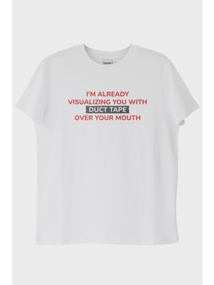 Nuugg Duct Tape Baskılı Mizahi Beyaz Tişört (Xxl)