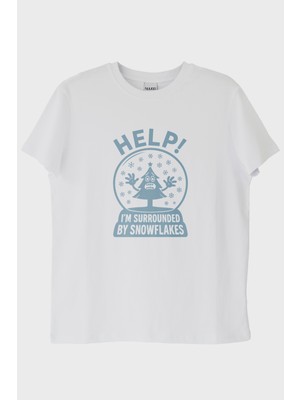 Nuugg Help! I'M Surrounded By Snowflakes Ironik Tasarım Baskılı Beyaz Tişört (S)