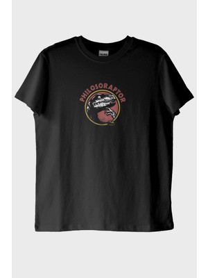 Nuugg Philosoraptor Baskılı Retro Dinozor Tasarımlı Siyah Tişört (M)