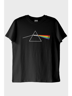 Nuugg Light Prism Graphic Baskılı Gökkuşağı Yansımalı Siyah Tişört (Xxl)