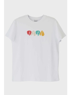 Nuugg Renkli Gitar Penası Baskılı Beyaz Tişört (S)