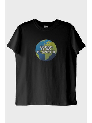Nuugg There Is No Planet B Dünya Resimli Baskılı Siyah Tişört (Xs)