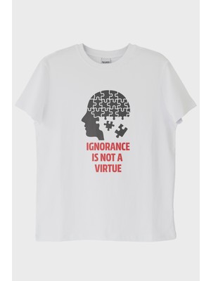 Nuugg Ignorance Is Not A Virtue Baskılı Puzzle Beyaz Tişört (M)
