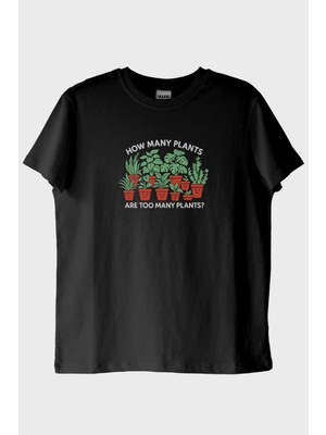 Nuugg How Many Plants Baskılı Mizahi Bitki Siyah Tişört (M)
