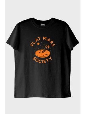 NUUGG Flat Mars Society Baskılı Uzay Temalı Siyah Tişört
