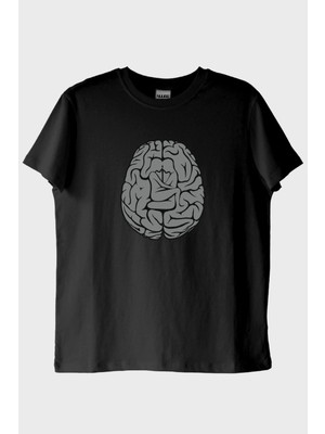 NUUGG Beyin Grafikli Baskılı Siyah Tişört
