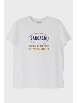 NUUGG Sarcasm Baskılı Tasarım Beyaz Tişört