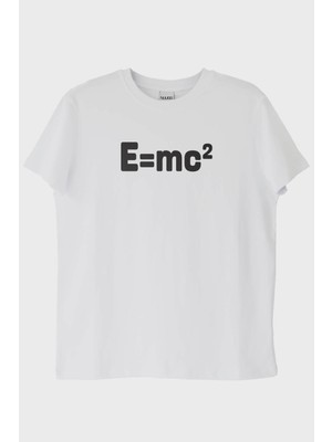 NUUGG E=mc² Baskılı Bilimsel Tasarım Beyaz Tişört