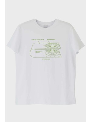 NUUGG Curved Space-Time Baskılı Solucan Deliği Beyaz Tişört