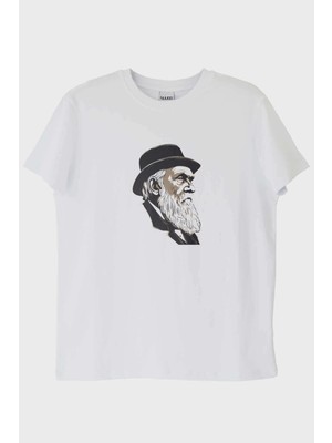 Nuugg Darvin Portre Baskılı Tasarım Beyaz Tişört (Xxl)
