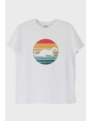 NUUGG Koşan Susamuru Baskılı Retro Tasarım Beyaz Tişört