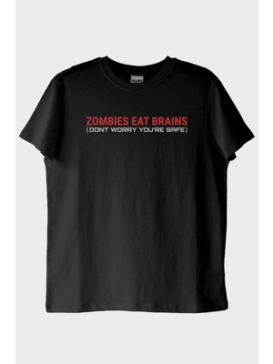 Nuugg Zombies Eat Brains Baskılı Siyah Tişört (Xs)