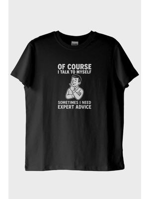 NUUGG Of Course I Talk to Myself Baskılı Siyah Tişört