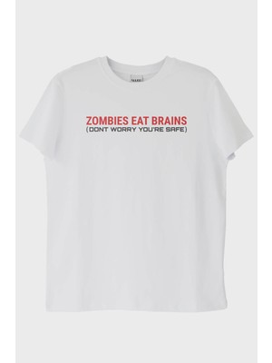 Nuugg Zombies Eat Brains Baskılı Beyaz Tişört (Xl)