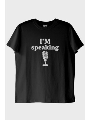 Nuugg I'M Speaking Tasarım Baskılı Siyah Tişört (M)