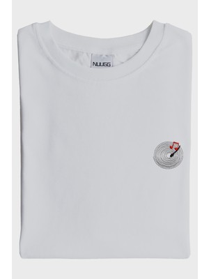 NUUGG Plak Desenli Nakış Müzik T-Shirt