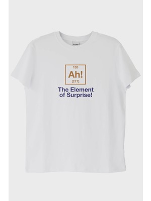 Nuugg The Element Of Surprise! Baskılı Mizahi Bilim Temalı Beyaz Tişört (S)