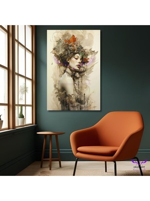 Tekli Dikey Kanvas Modern Duvar Tablosu Sanatsal Kadın