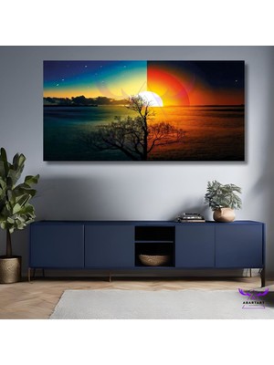Panoramik Yatay Kanvas Duvar Tablosu Gün Batımı ve Gün Doğumu