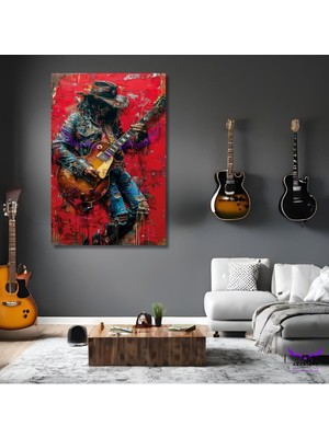 Tekli Dikey Kanvas Şık Duvar Tablosu Çok Renkli Gitar Çalan Adam