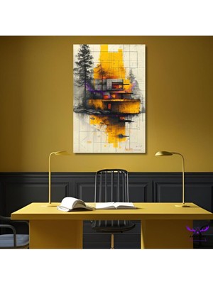 Tekli Dikey Kanvas Şık Duvar Tablosu Mimari Modern Çizim