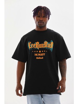 Unisex Baskılı Oversize T-Shirt - Siyah