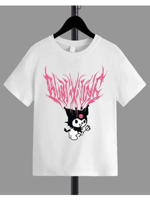 Kız Çocuk Bisiklet Yaka Baskılı T-Shirt - Beyaz