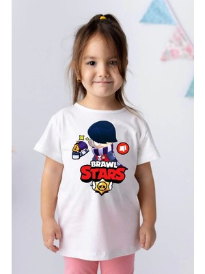 Unisex Bisiklet Yaka Kısa Kol Baskılı Çocuk T-Shirt - Beyaz