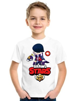 Unisex Bisiklet Yaka Kısa Kol Baskılı Çocuk T-Shirt - Beyaz