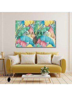 Tekli Yatay Kanvas Duvar Tablosu Canlı Renkli Yapraklar
