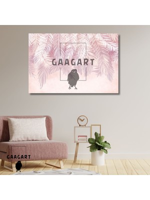 Tekli Yatay Kanvas Duvar Tablosu Pembe Areka Palmiyesi