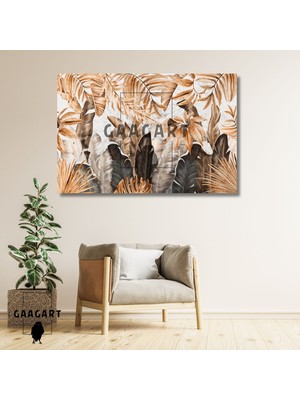 Tekli Yatay Kanvas Duvar Tablosu Siyah Turuncu Yapraklar
