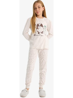 DeFacto Pijama Takımı Köpek Baskılı Uzun Kollu Üst Desenli Uzun Alt Kız Çocuk F1084A825AU