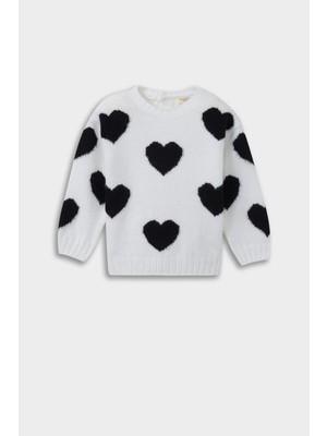 DeFacto Kız Bebek Bisiklet Yaka Kalp Desenli Triko Kazak C8095A525AU