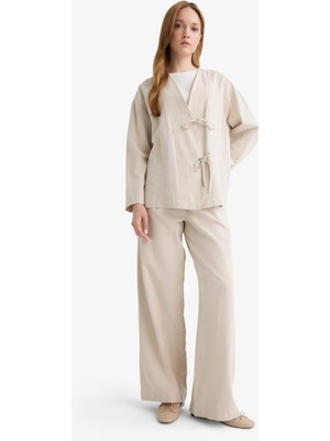 DeFacto Wide Leg Keten Karışımlı Pantolon F7960AX25AU