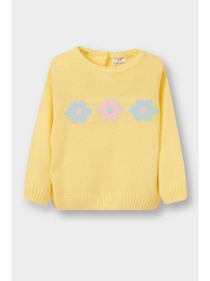 DeFacto Bisiklet Yaka Çiçekli Triko Kazak Kız Bebek C8089A525AU