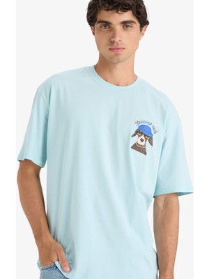 DeFacto %100 Pamuk Boxy Fit Bisiklet Yaka Baskılı Kısa Kollu Tişört F4533AX25SM