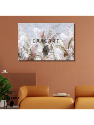 Tekli Yatay Kanvas Duvar Tablosu Gold Pembe Yapraklar