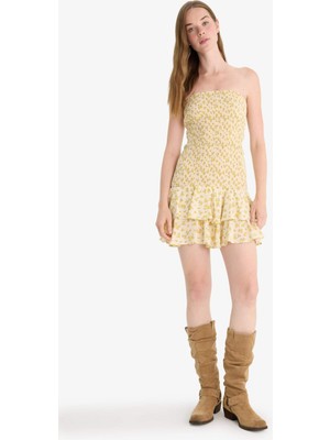 DeFacto Straplez Çiçek Desenli Mini Elbise F5115AX25SM