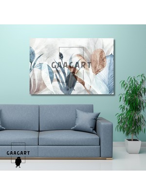 Tekli Yatay Kanvas Duvar Tablosu Mavi Kiremit Kauçuk Yaprakları