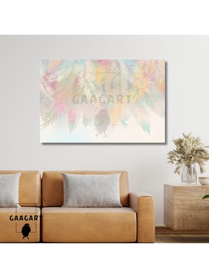 Tekli Yatay Kanvas Duvar Tablosu Soft Bohem Yapraklar