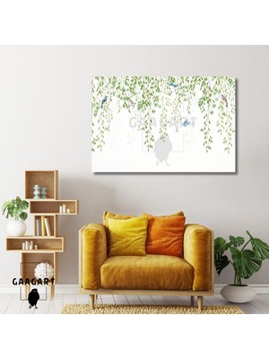 Tekli Yatay Kanvas Duvar Tablosu Söğüt Dalları ve Kuşlar