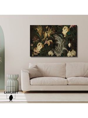 Tekli Yatay Kanvas Duvar Tablosu Şık Çiçek ve Yapraklar