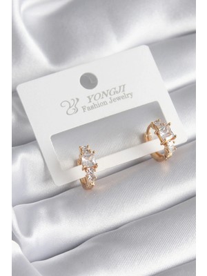 Shopwave Pirinç Gold Renk Zirkon Taşlı Kadın Küpe